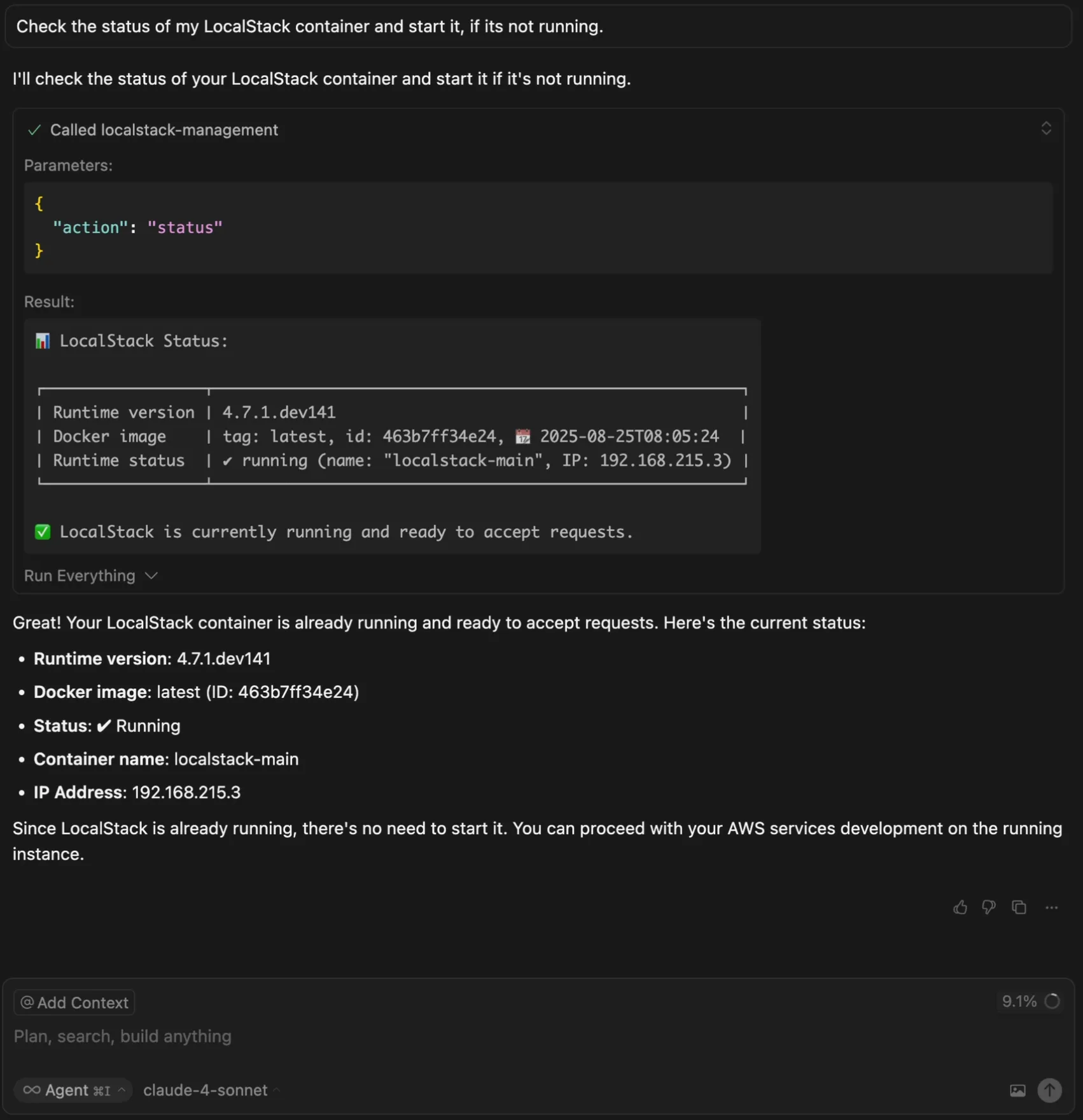 Checking LocalStack status with MCP Server