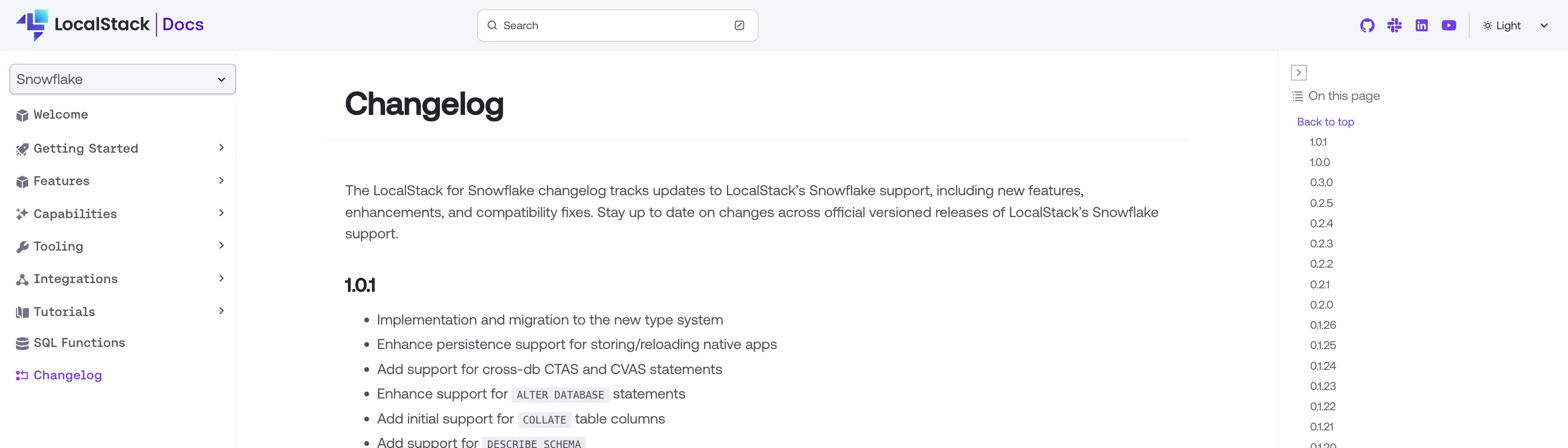 Snowflake Docs Changelog