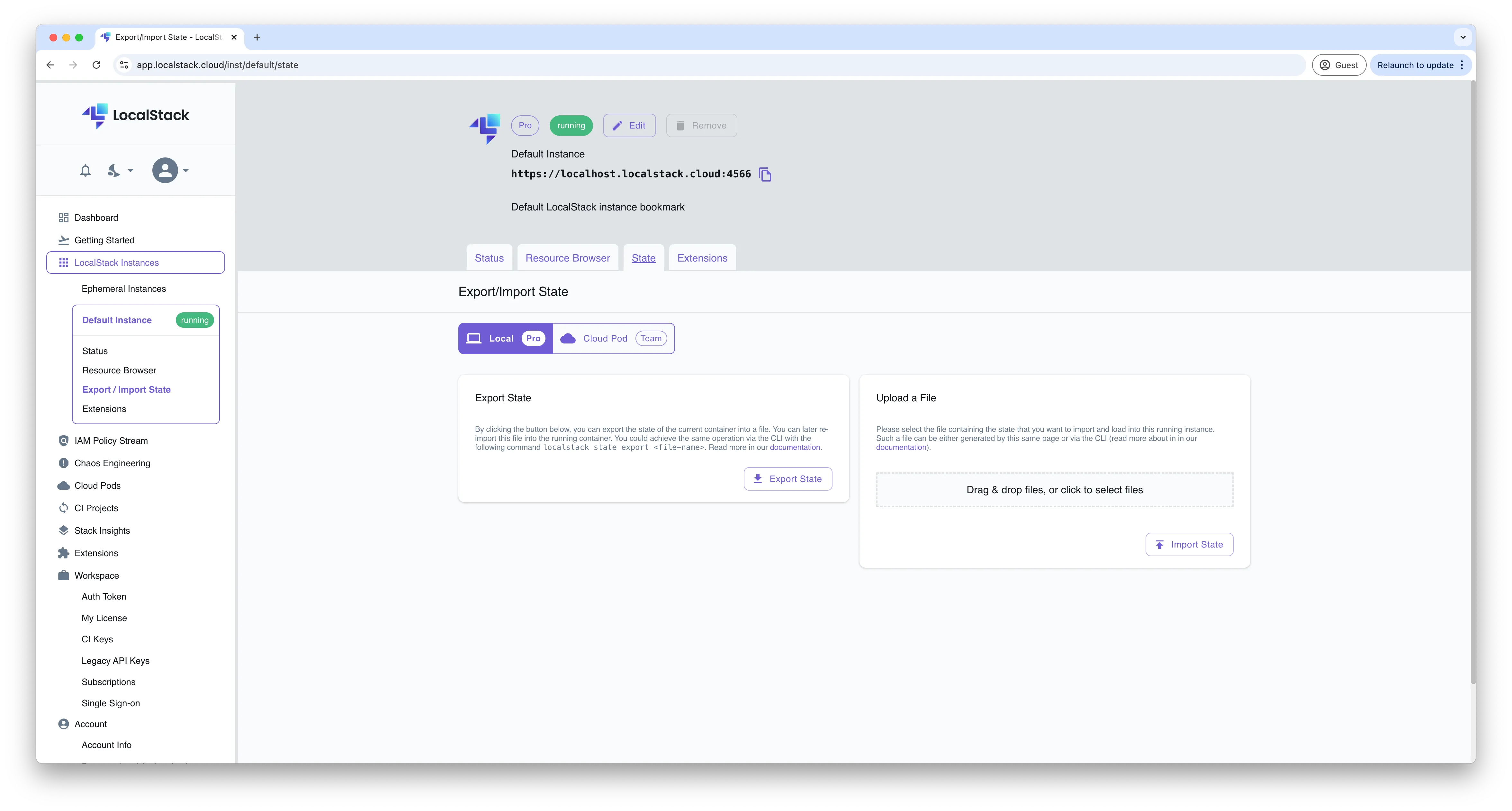 LocalStack Export & Import State Dashboard