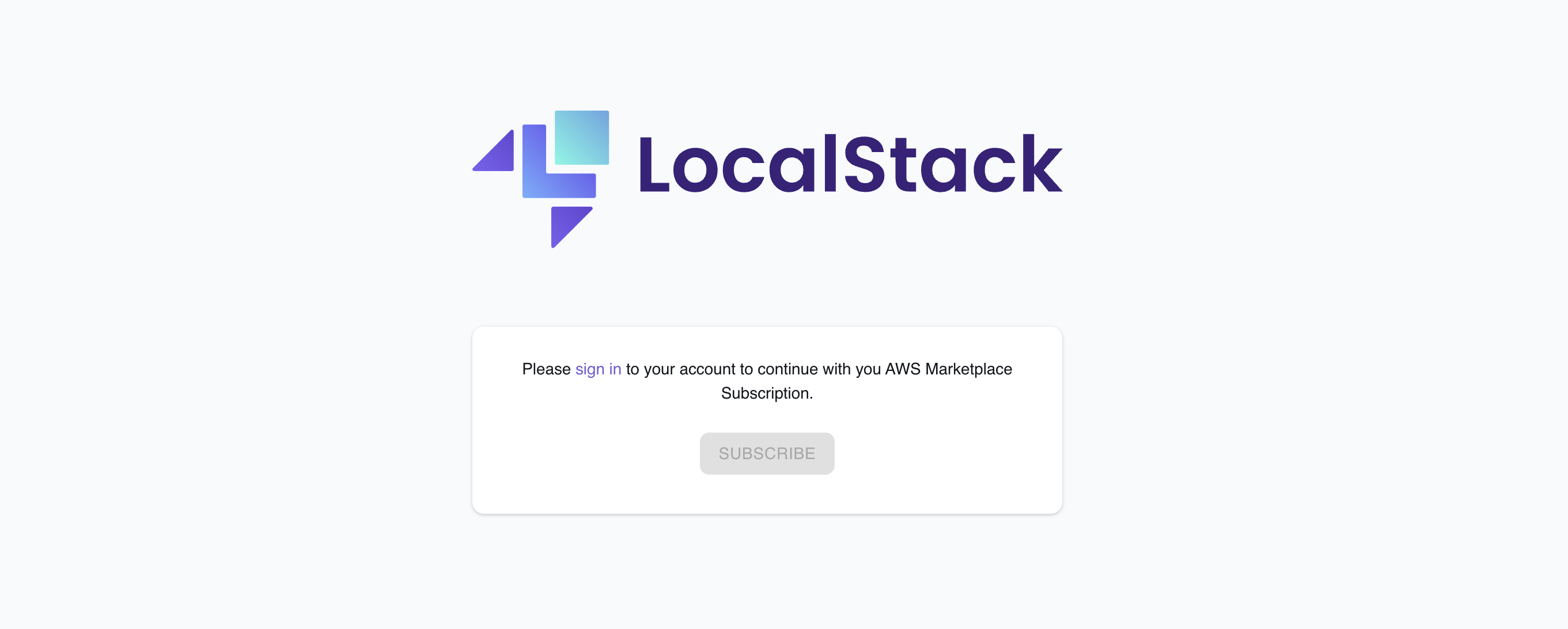 Image of LocalStack Web Application showing a subscribe button which can be clicked after signing-in to the application