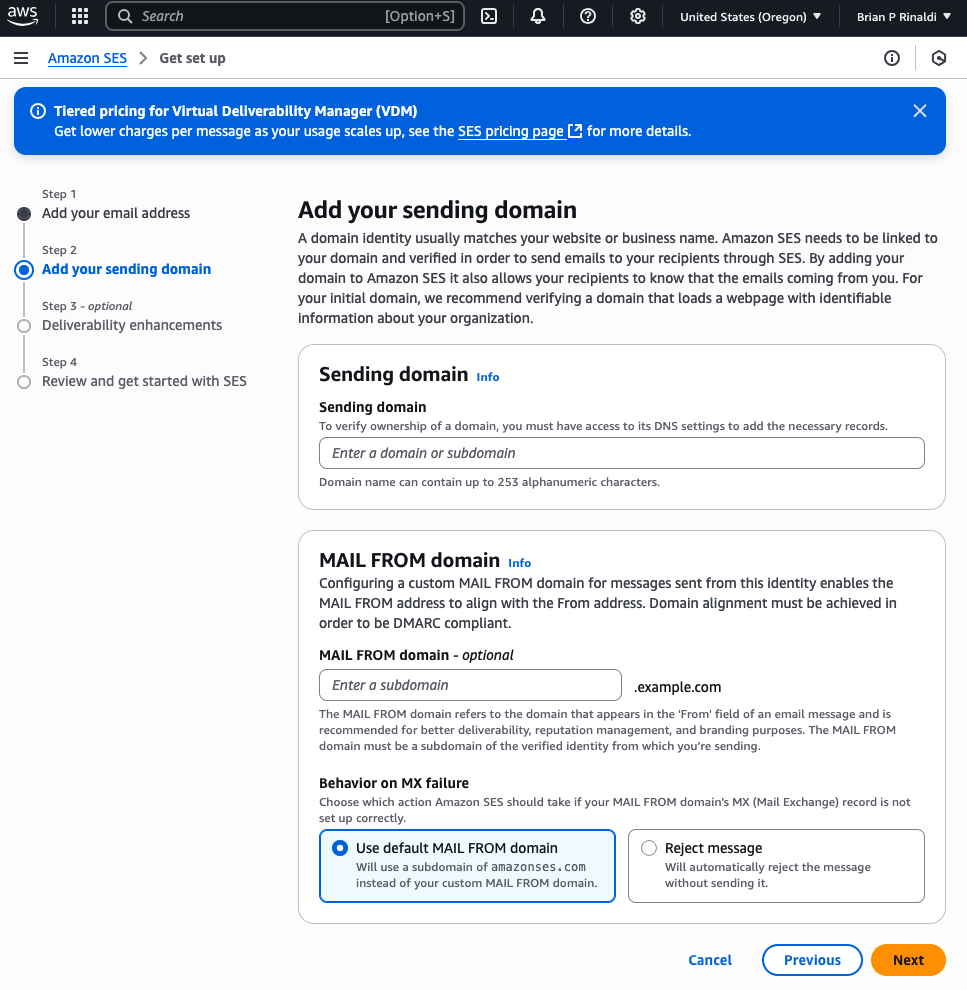 Adding a sending domain to SES in the AWS Console