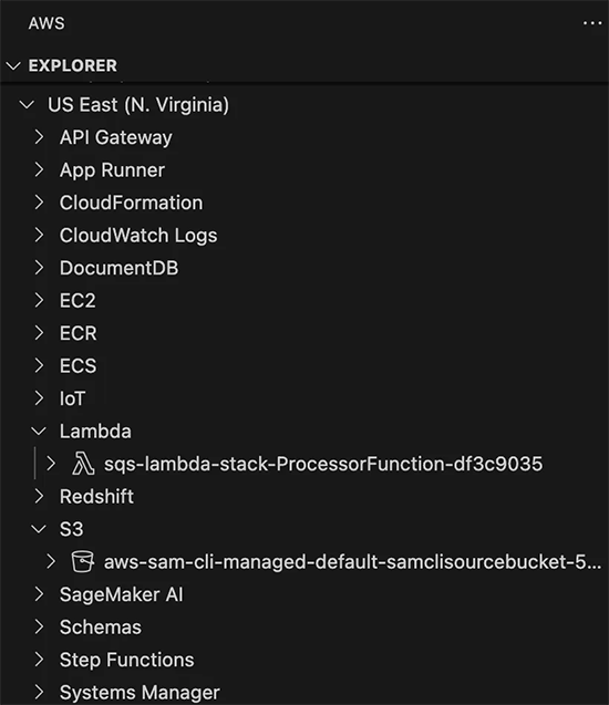 verify the resources in us-east-1 in the AWS Explorer view