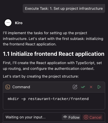 Kiro requests permission only to run commands