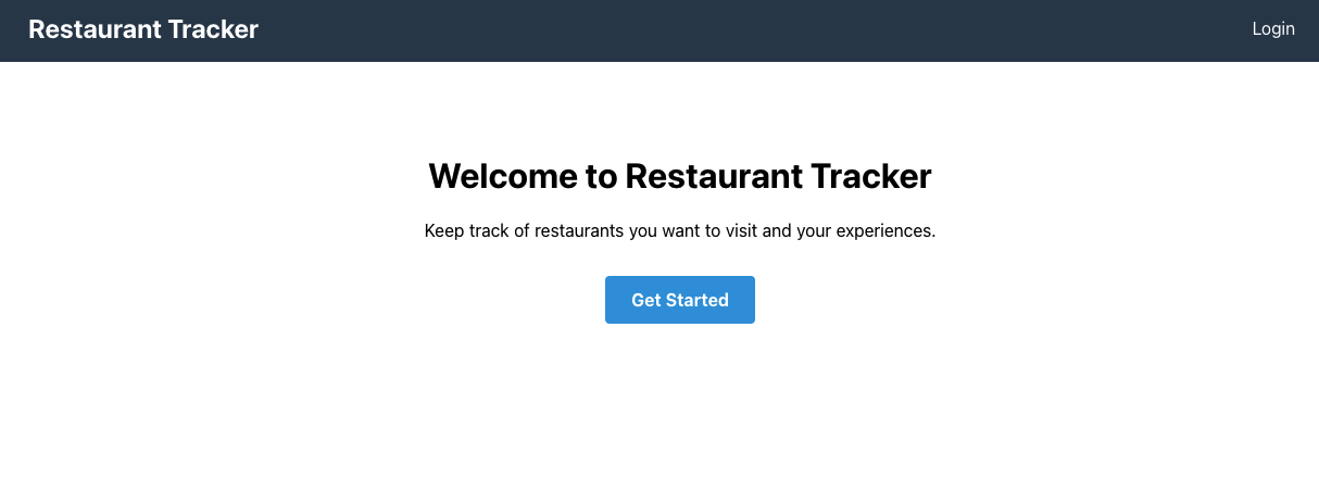 The restaurant tracker app home page in the browser
